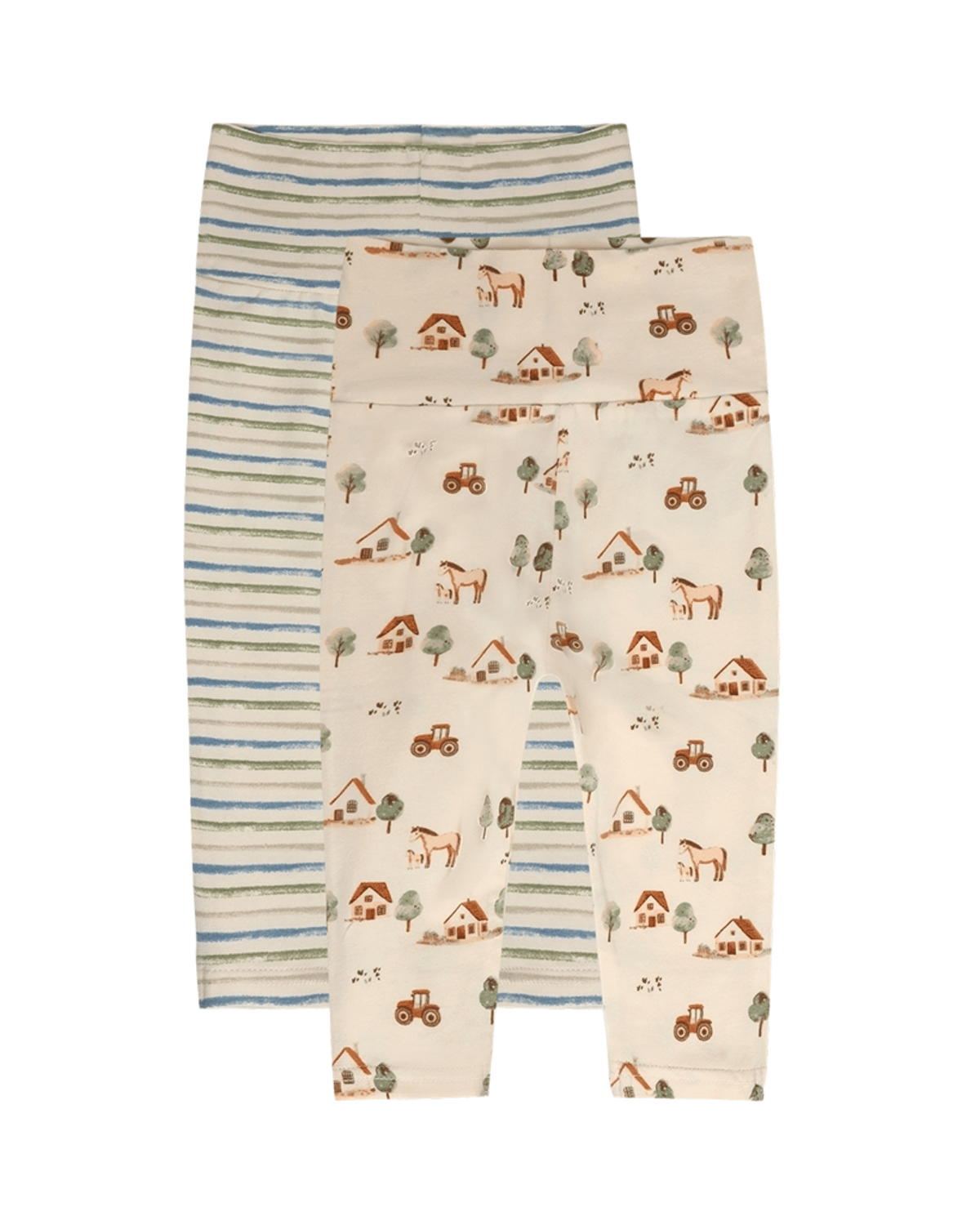 Leggings Baby m/ dobbelt liv 2pk – Bomull, Elastan | HCLuca, Grønn Mix - Green Foam