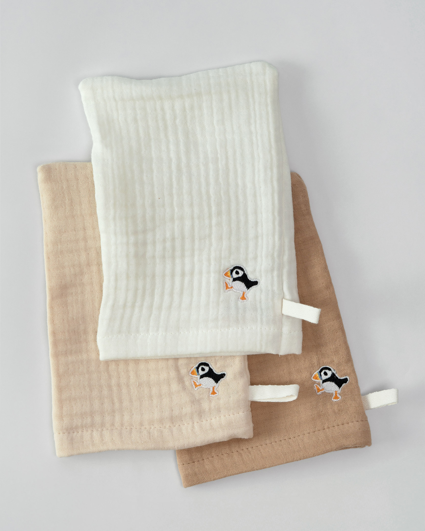 Lunni - Vaskehanske 3pk - 100% Øko. Musselin - Natural Mix