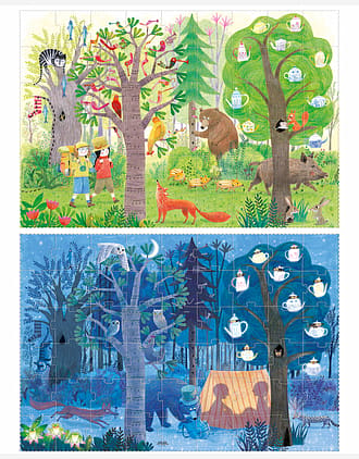 2i1 Puslespill "Natt og Dag i Skogen" - Puslespill Barn 6år+ | Night and Day in the Forest