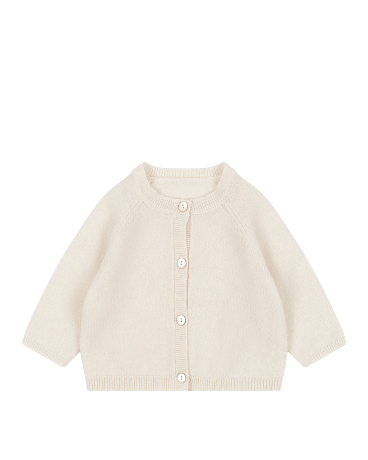 Ullcardigan Baby m/ Perlemorknapper – 100% Merino, Kremhvit - Antique White