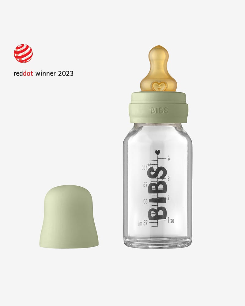 BIBS Tåteflaske i Glass 110 ml - Komplett Sett