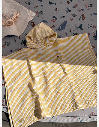 Badeponcho med Hette - Øk. Bomull Vaffelvevd | Paco Poncho Embroidery
