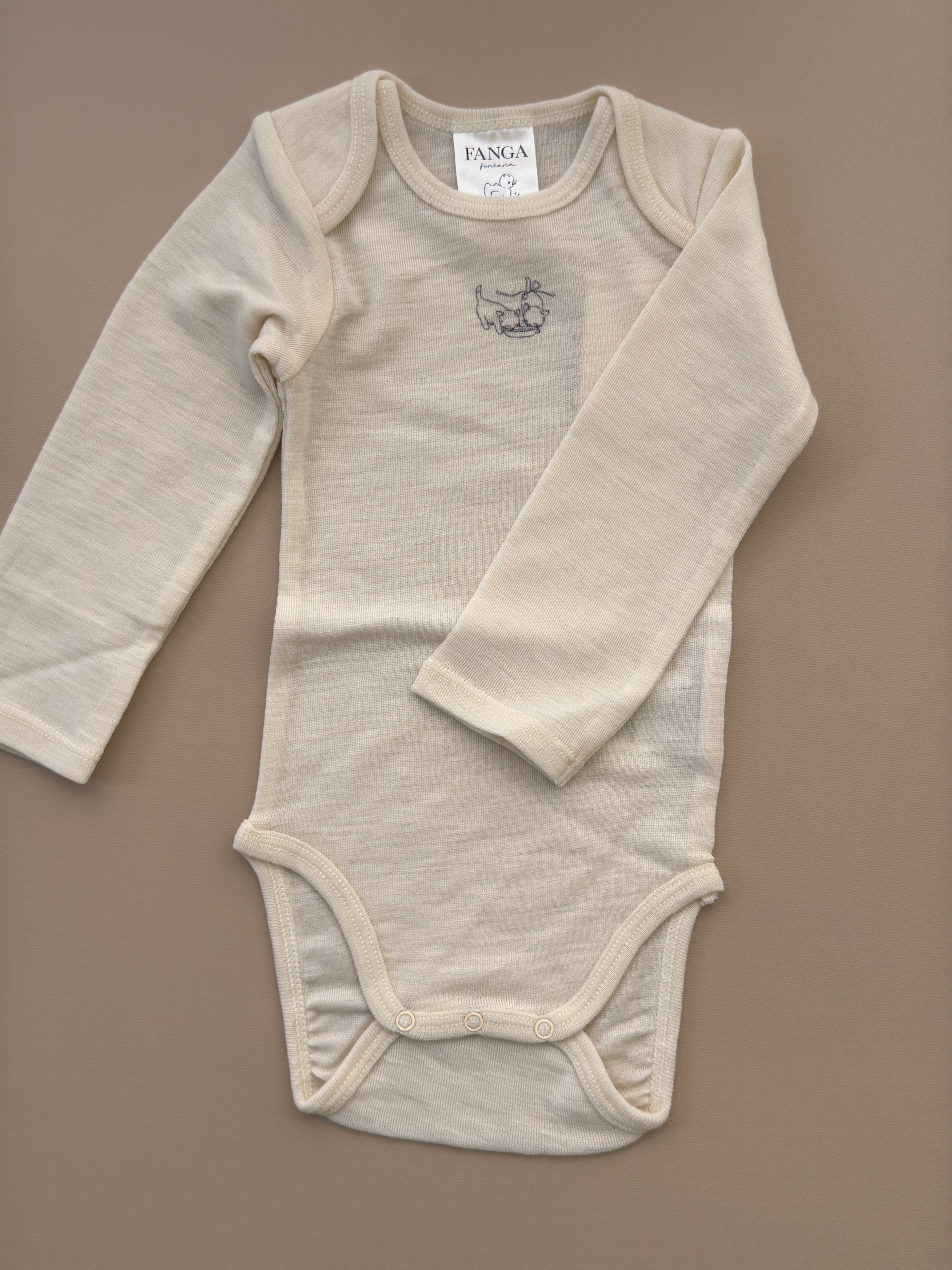 Ullbody m/ Konvolutt Hals – 100% Merino | Erba Wool LS Body, Kremhvit - Beige Melange