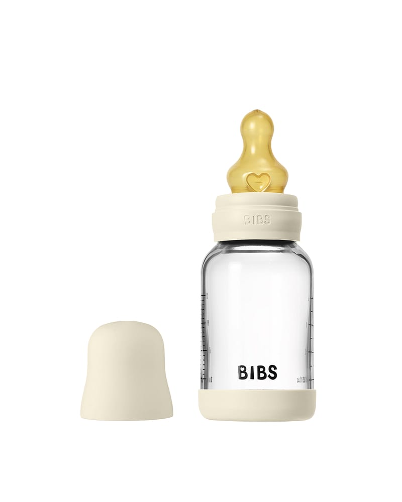 BIBS Tåteflaske i Glass med silikonbunn | Komplett Sett - 120ml