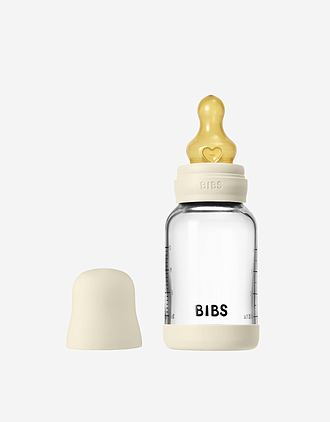 BIBS Tåteflaske i Glass med silikonbunn | Komplett Sett - 120ml