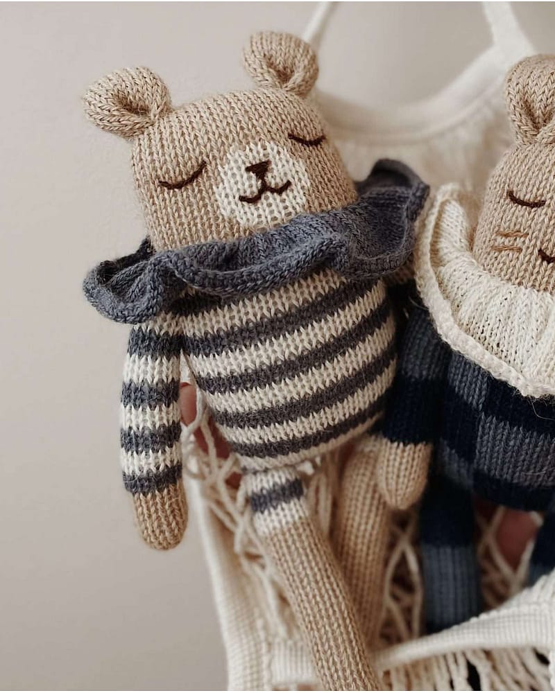 Kosebamse - Håndstrikket Alpakkaull - Unik Nyfødtbamse