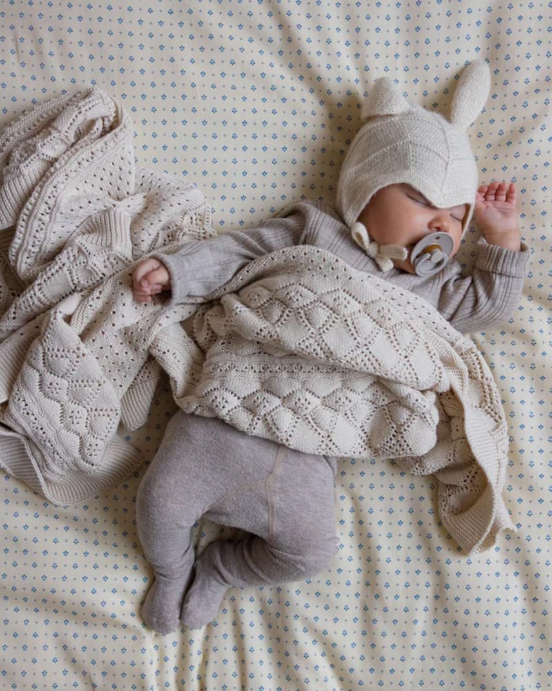 Babyteppe - 80x100 - Strikket Øko Bomull | Pointelle Baby Knit Throw