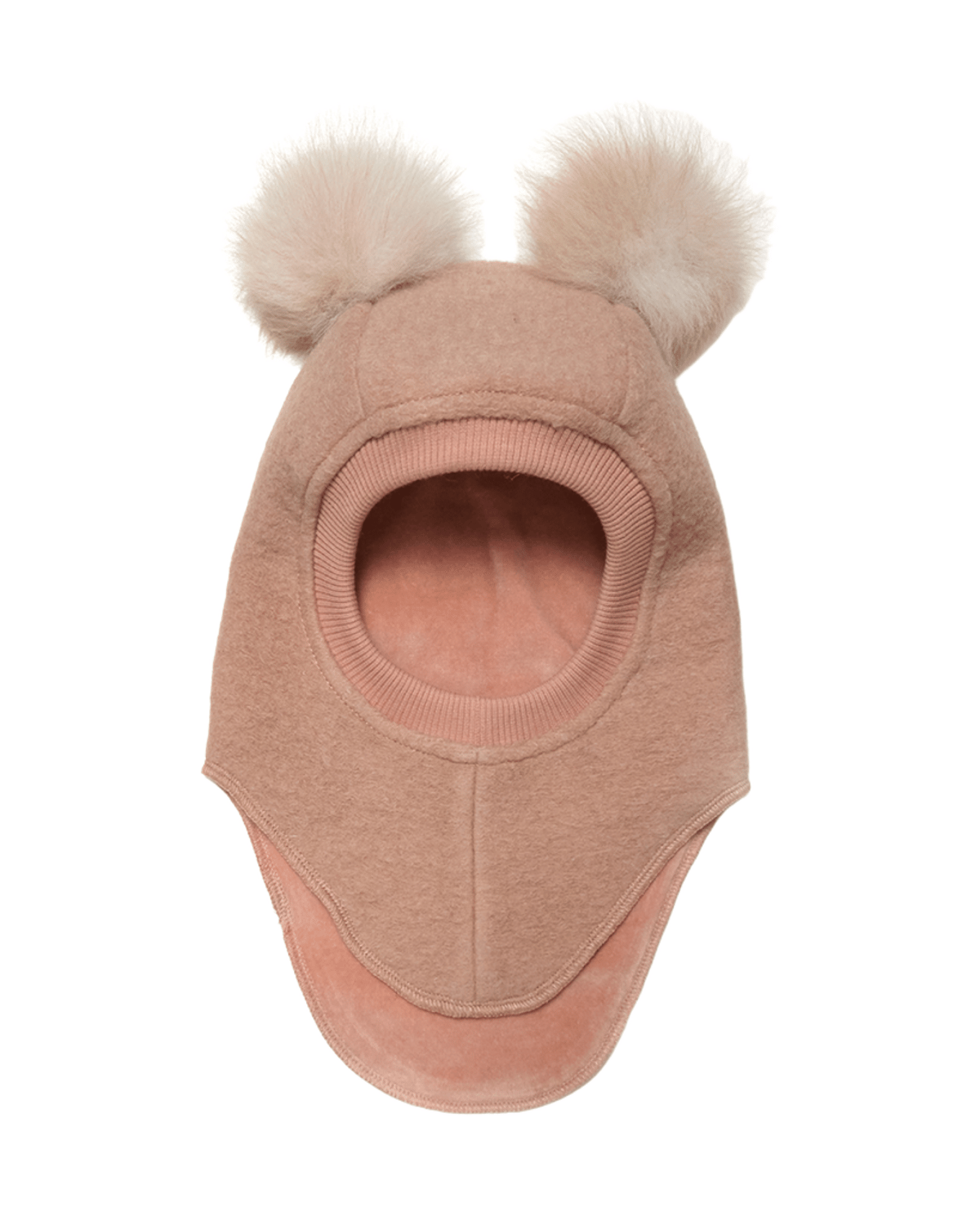 Balaclava Ull 2-Lags – Børstet Ullfleece | Alpaca Pompoms, Rosa Melange