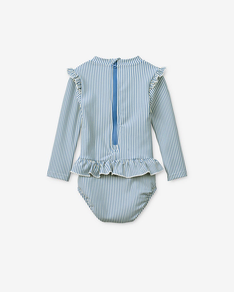 Badedrakt med Armer og Volanger - UV drakt UPF 40+ | Sille Baby Seersucker Swimsuit
