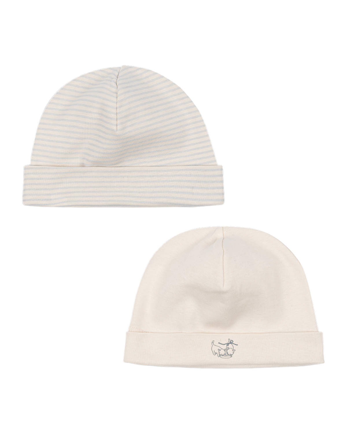 2pk Babylue – Øko Bomull | Fio Beanie, Blå Mix