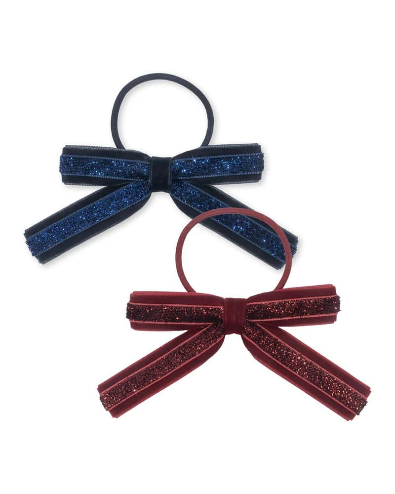 Hårstrikk m/ Sløyfe og Glitter 2pk | Velvet Bow Elastic