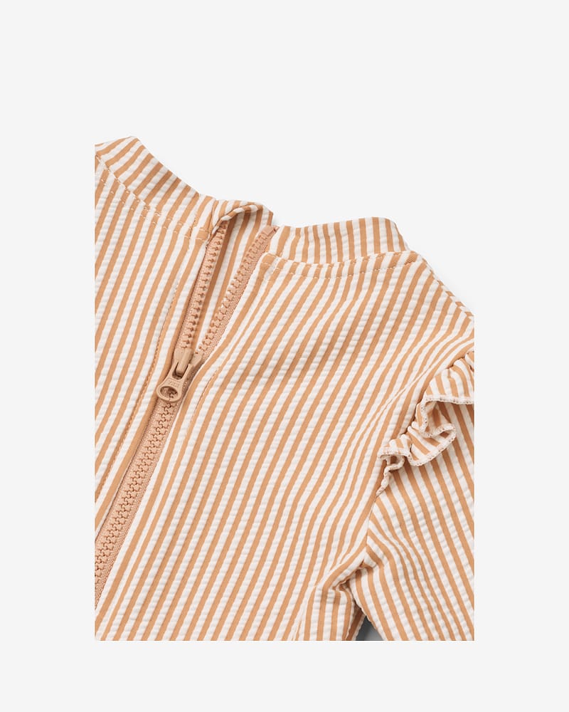 Badedrakt med Armer og Volanger - UV drakt UPF 40+ | Sille Baby Seersucker Swimsuit