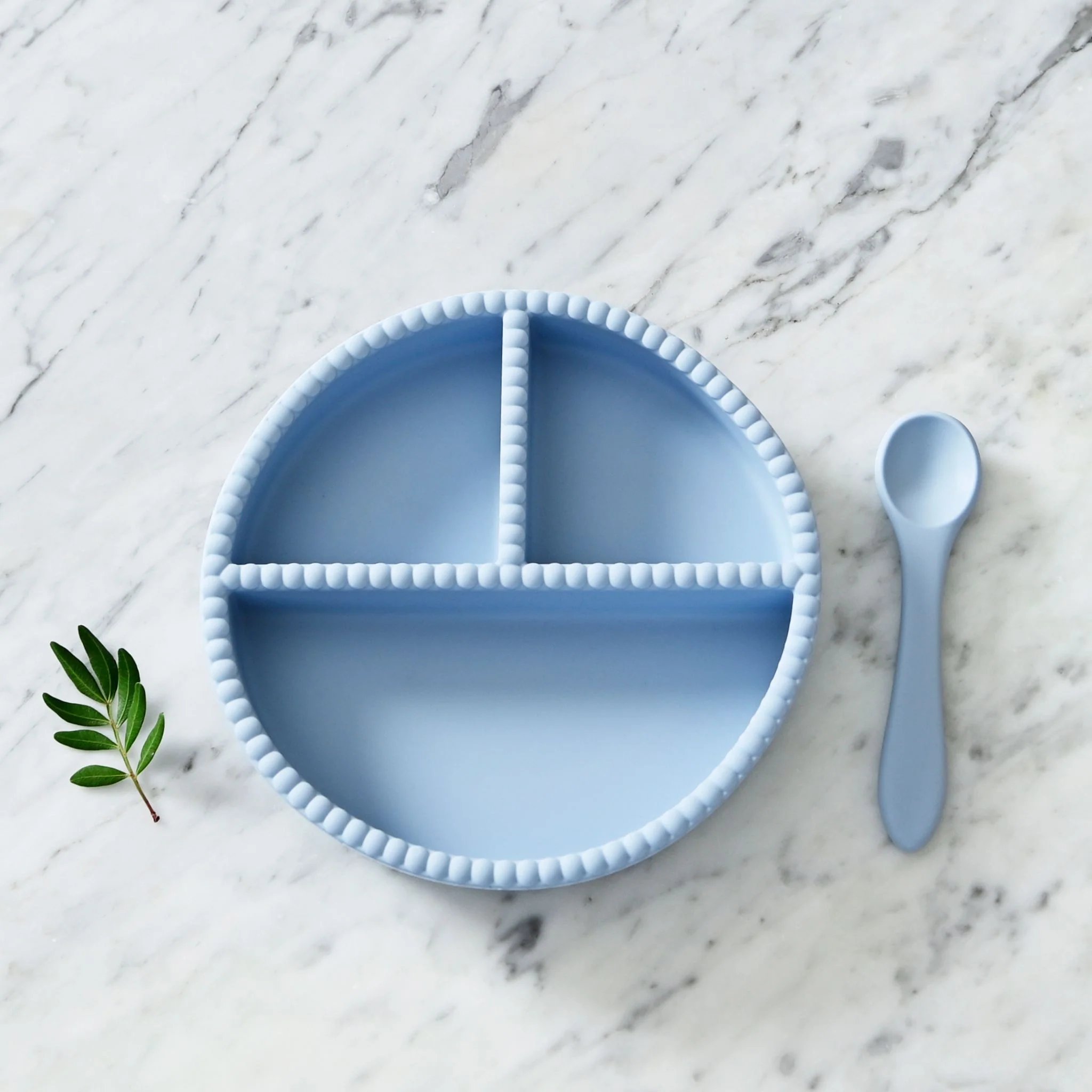 Spisesett, Tallerken og Skje – 100% Silikon | Little Bubble Dining Set, Blå - Pale Blue