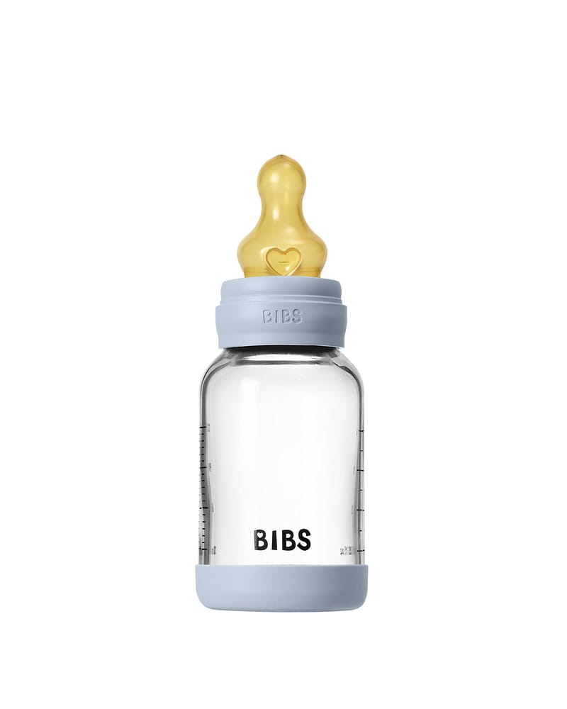 BIBS Tåteflaske i Glass med silikonbunn | Komplett Sett - 120ml