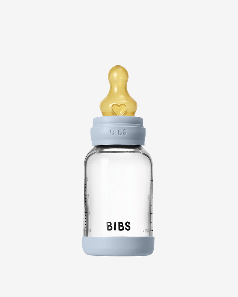 BIBS Tåteflaske i Glass med silikonbunn | Komplett Sett - 120ml