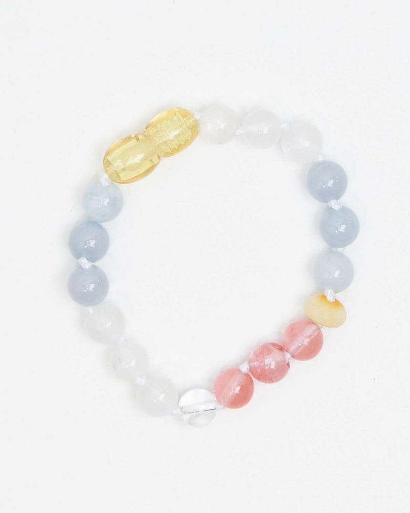 Perlearmbånd Dame m/ Edelstener & Amber |18cm