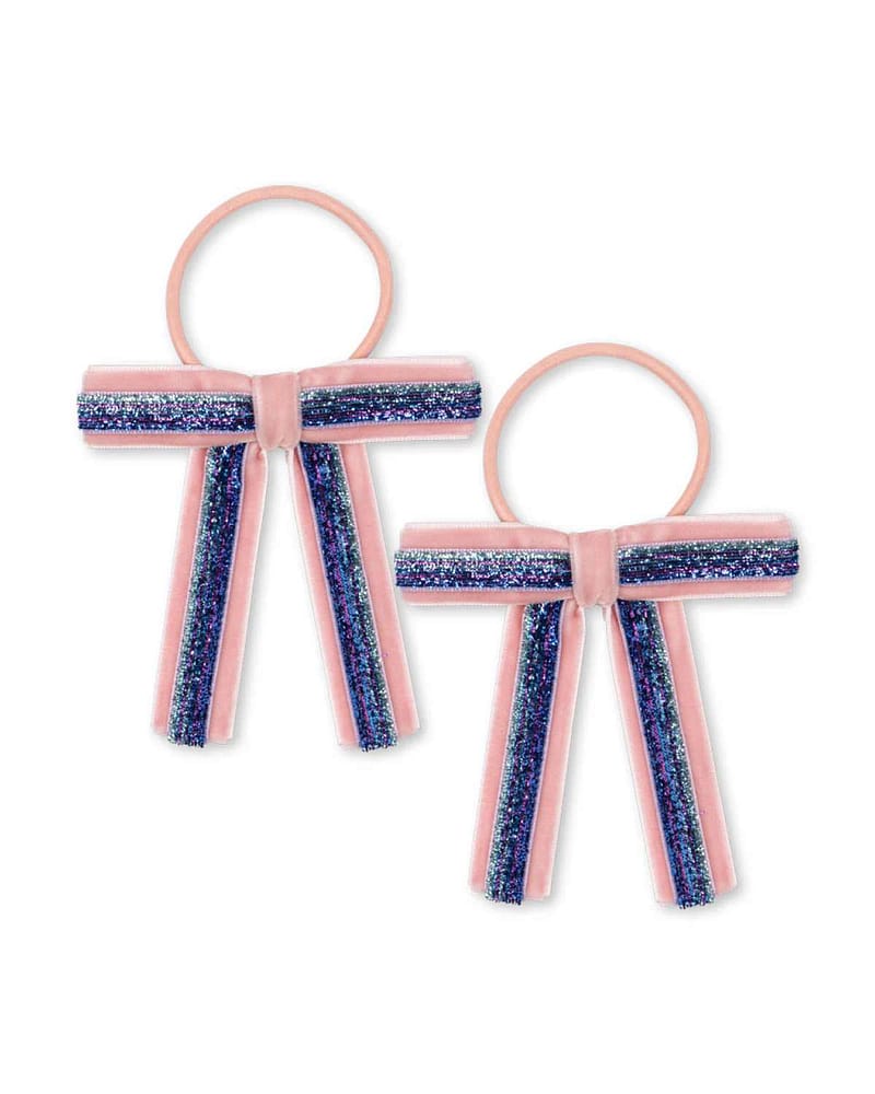 Hårstrikk m/ Sløyfe og Glitter 2pk | Velvet Bow Elastic