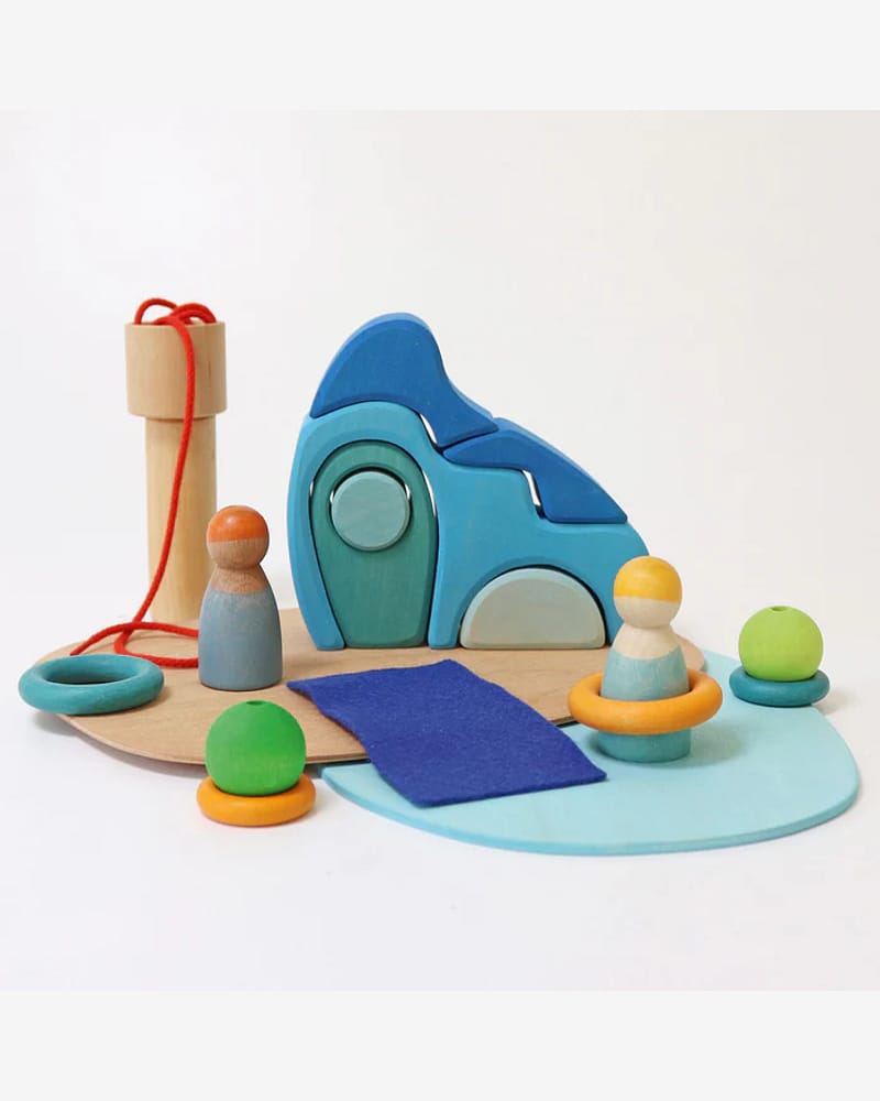 Småverden ved Vannet - Byggesett i Tre 20stk | Small world play by the water
