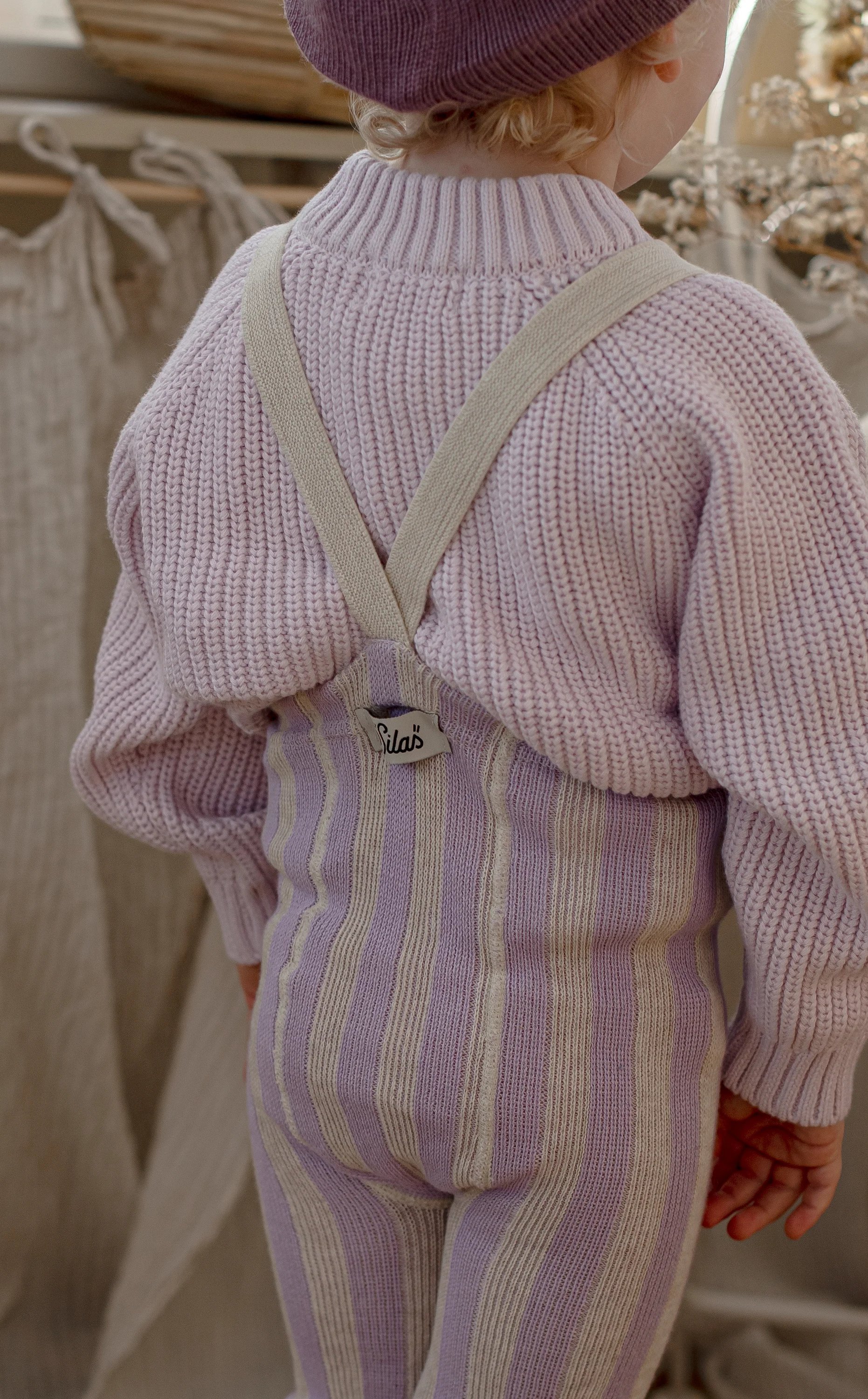 Strømpebukse Rib u/ føtter, m/ seler – Footless Tights, Lavender X Cream Striped