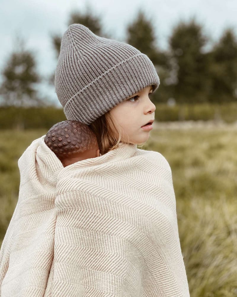 Ull Beanie barn - 100% Merino, Ubehandlet | Ribb lue Fonzie