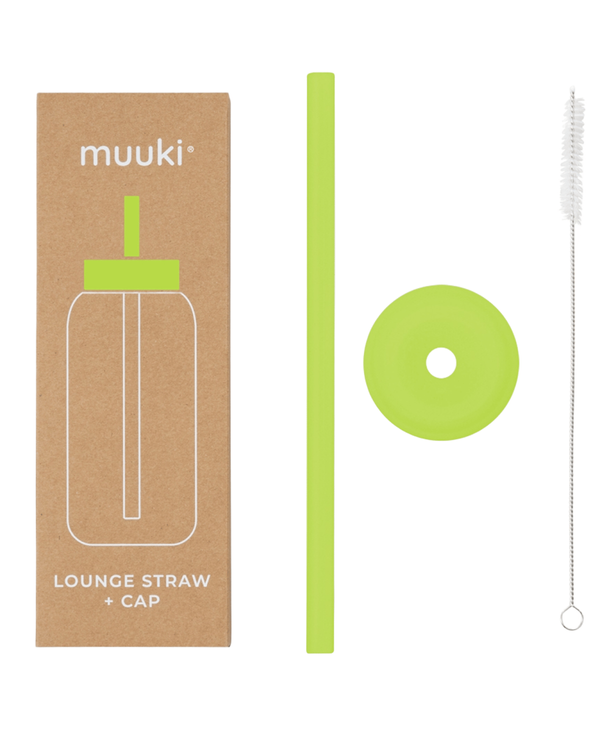 Flaskelokk m/ Sugerør til Muuki Daily Bottle – Lounge Straw + Cap, Electric Lime