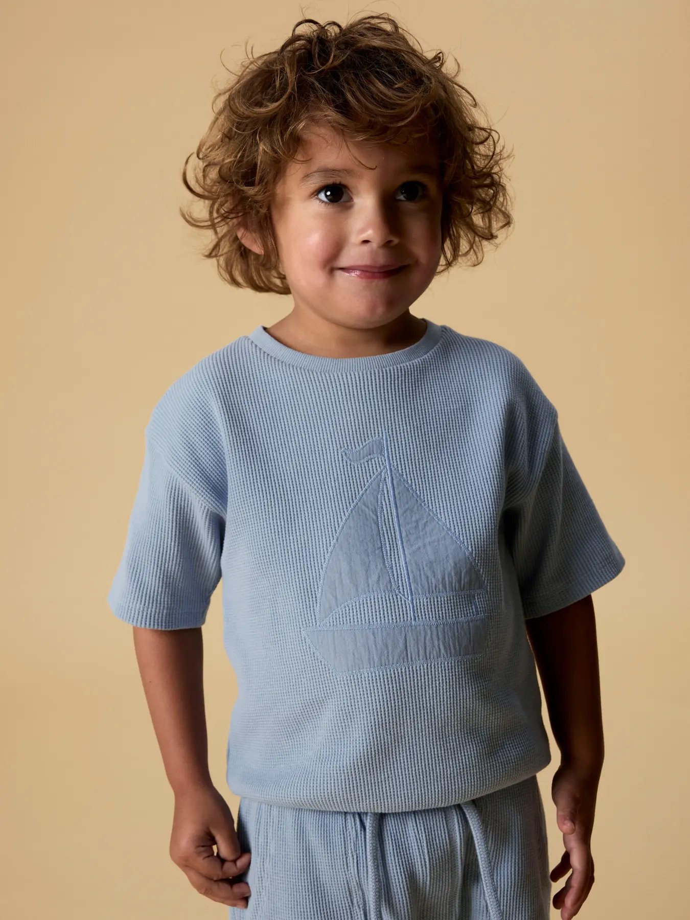 Topp Barn – Vaffelstruktur i Øko Bomull | NMMHARUN SS LOOSE SWEAT LIL, Blå - Dusty Blue