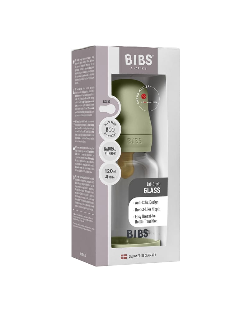BIBS Tåteflaske i Glass med silikonbunn | Komplett Sett - 120ml