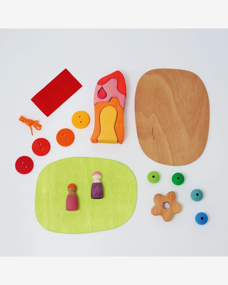 Småverden ved Engen - Byggesett i Tre 20stk | Small world play down by the meadow