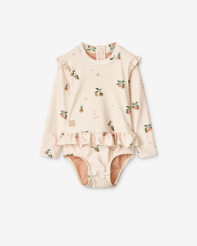 Badedrakt med Armer og Volanger - UV drakt UPF 40+ | Sille Baby Printed Swimsuit