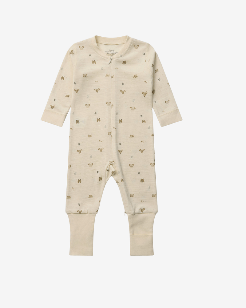 Ullpysj Baby - Heldrakt to-veis glidelås og trylleføtter - Ull/Bambusviskose | HCManu Forest