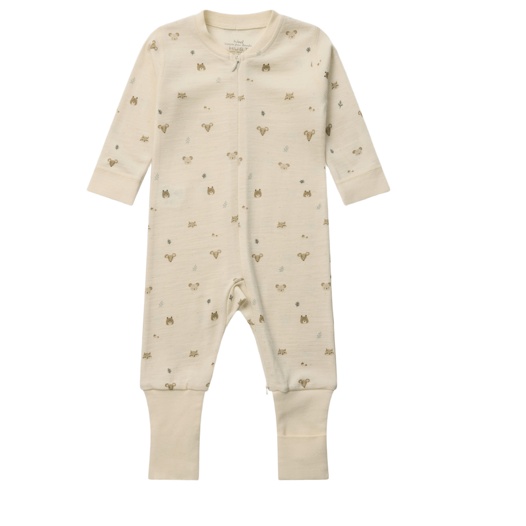 Ullpysj Baby – Heldrakt to-veis glidelås og trylleføtter – Ull/Bambusviskose | HCManu Forest, Off-White