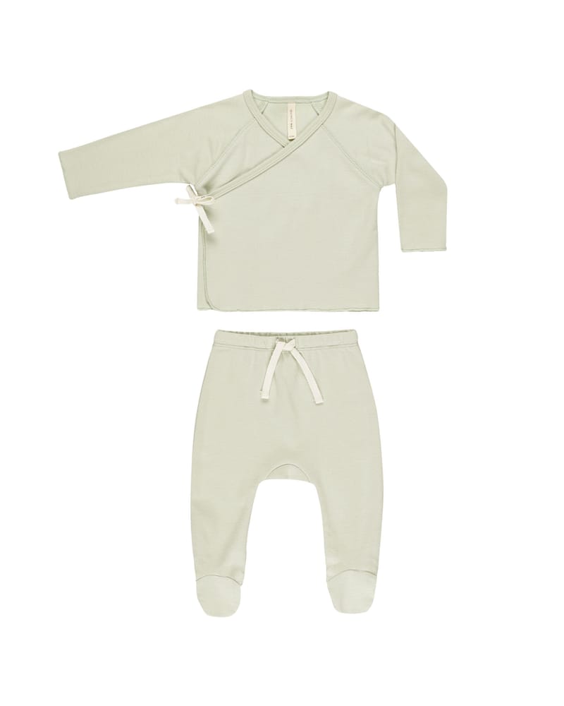 Hentesett Baby - Myk 100% Øko Bomull | Wrap top + Footed pant set