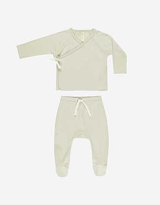Hentesett Baby - Myk 100% Øko Bomull | Wrap top + Footed pant set