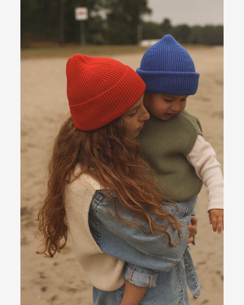 Ull Beanie barn - 100% Merino, Ubehandlet | Ribb lue Fonzie