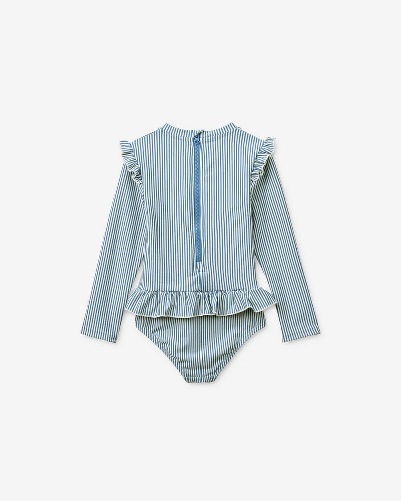 Badedrakt med Armer og Volanger - UV drakt UPF 40+ | Sille Seersucker Swimsuit
