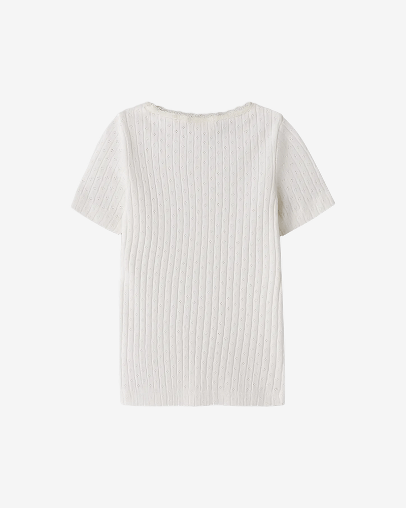 T-Skjorte Barn - Øko Bomull, Pointelle | NMFHALDIS SS SLIM TOP LIL