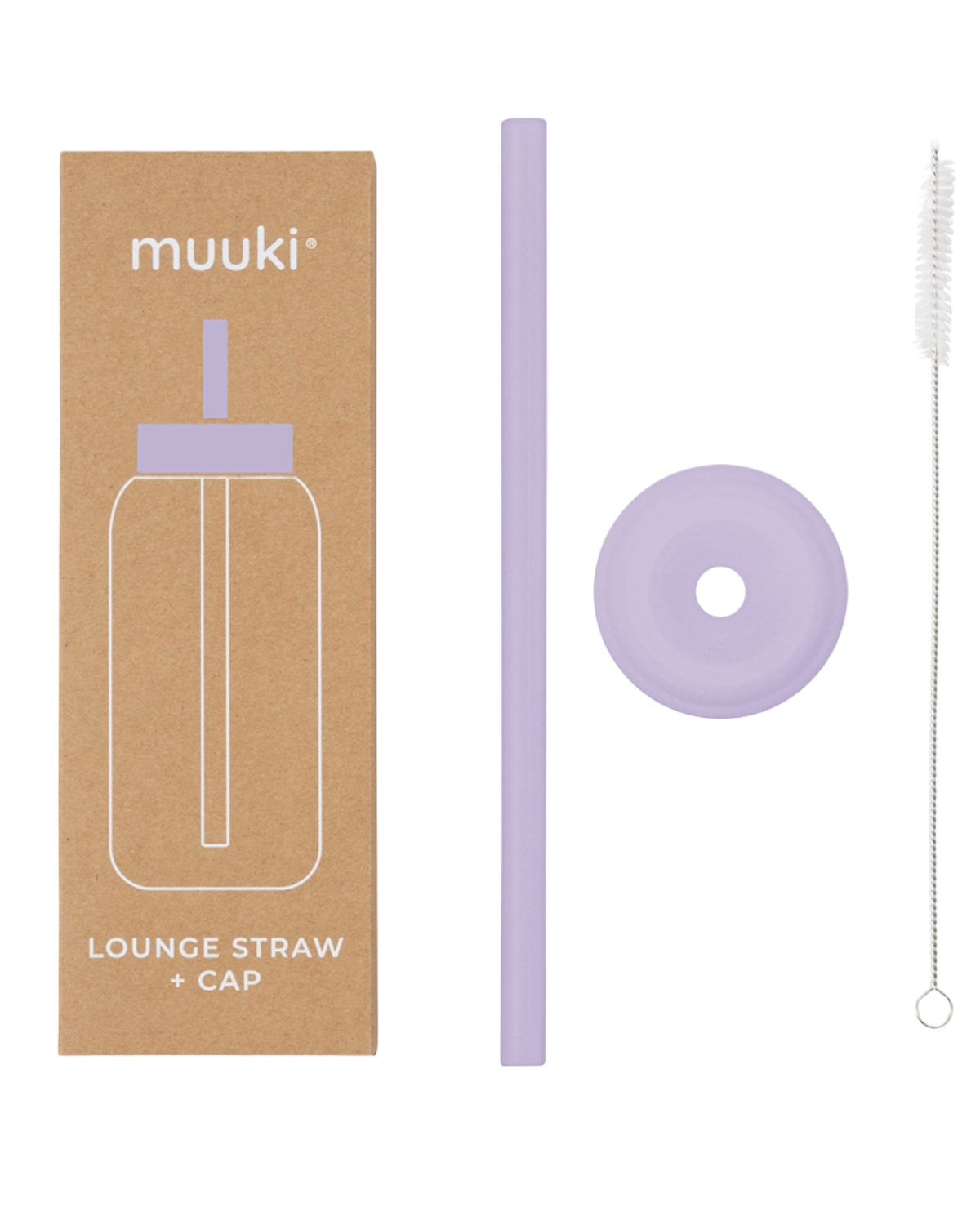 Flaskelokk m/ Sugerør til Muuki Daily Bottle – Lounge Straw + Cap, Lilla - Pastel Lilac