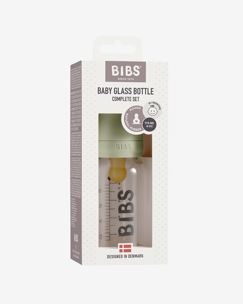 BIBS Tåteflaske i Glass 110 ml - Komplett Sett