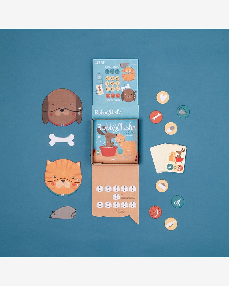 Brettspill Barn 4år, Pocket size - Memoryspill med Kjæledyrtema | Bobby & Mish Tiny Game