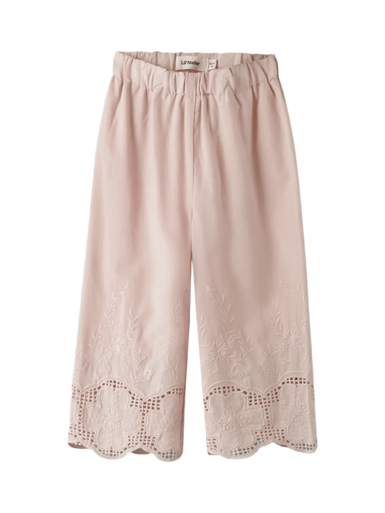 Vide Bukse Barn m/ Broderi – Øko Bomull | NMFDAYNA WIDE ANCLE PANT LIL, Rosa - Peach Whip
