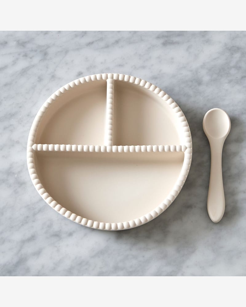 Spisesett, Tallerken og Skje - 100% Silikon | Little Bubble Dining Set 2pk, Cream