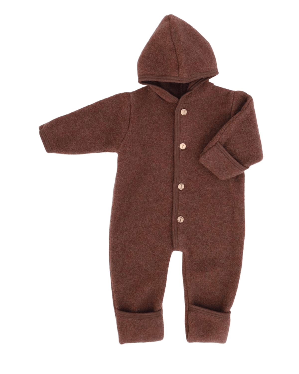 Ulldress i Ullfleece – Tykk, 100% Ubehandlet Ull | Hooded Overall, Mørk Brun - Kanel Melange