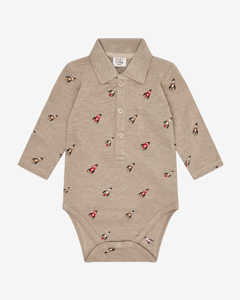 Body m/ Polorage og Knappestolpe - Vevd Øko Bomull | Bendy Rocket Embroidery