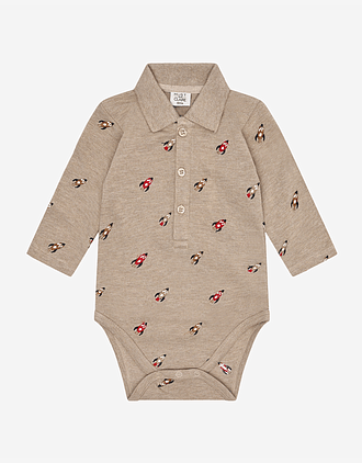 Body m/ Polorage og Knappestolpe - Vevd Øko Bomull | Bendy Rocket Embroidery