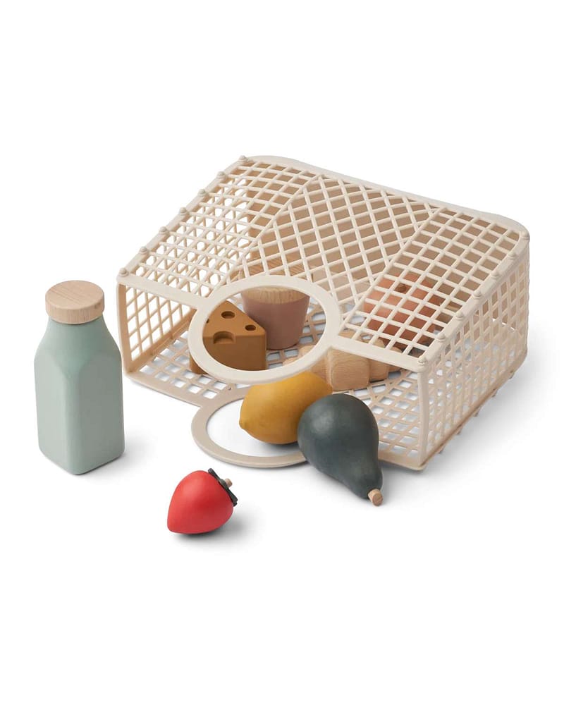 Lekemat i Tre med Handlenett | Florin Play Food Grocery Basket