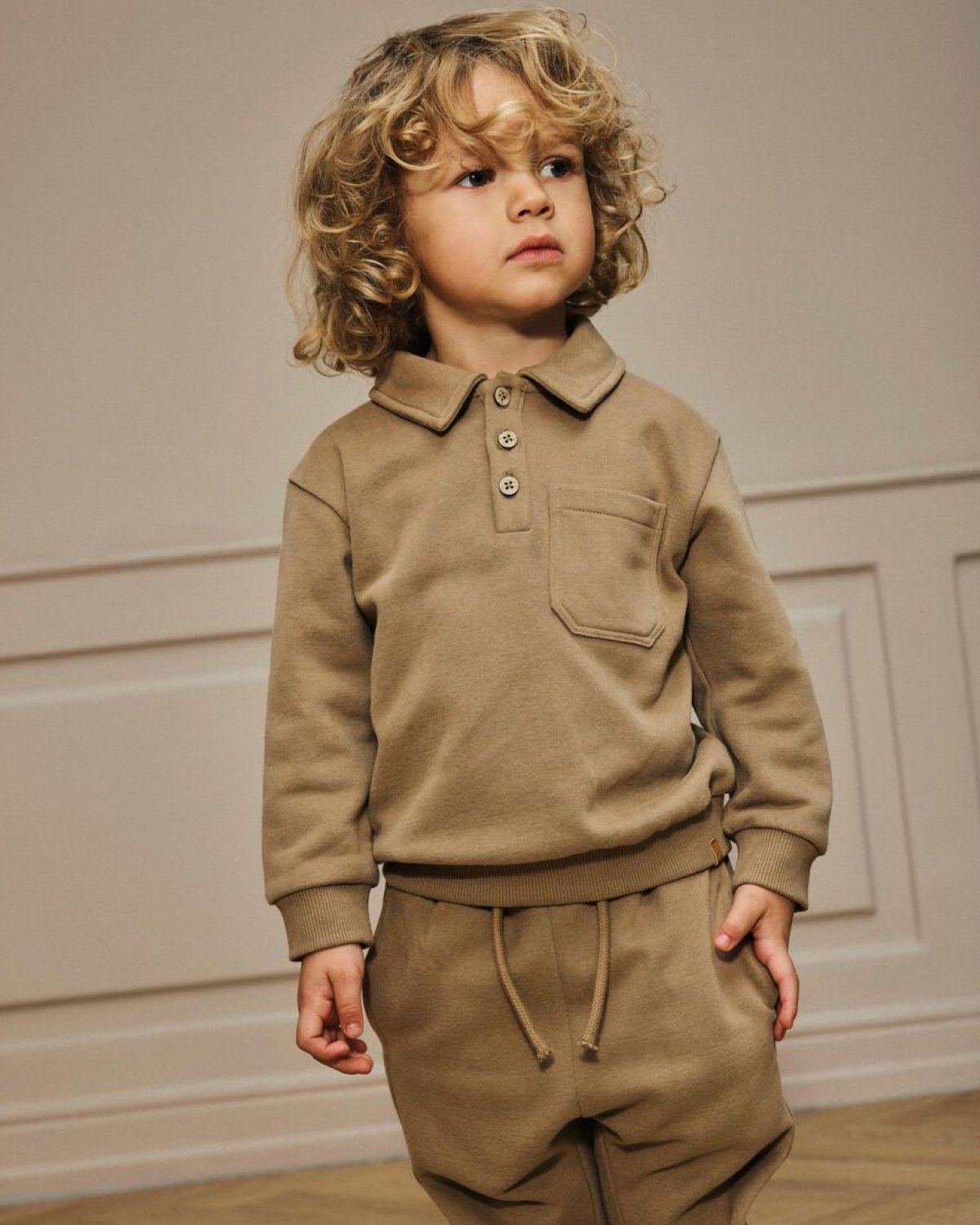 Genser M/ Polokrage Barn – Øko Jersey | NMMILONDON ROA LS LOOSE SWEAT LIL, Brun - Sepia Tint