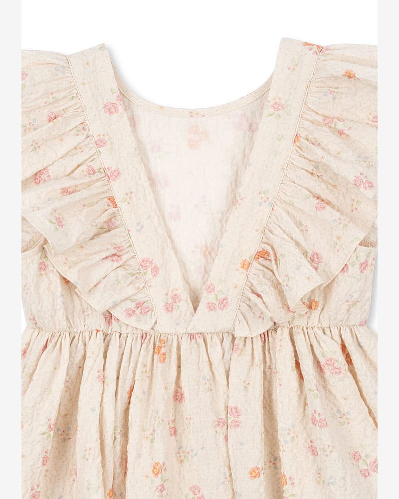 Kjole Barn M/ Volanger - Øko Bomull, Vevd Seersucker-Kvalitet | Elin Frill Dress