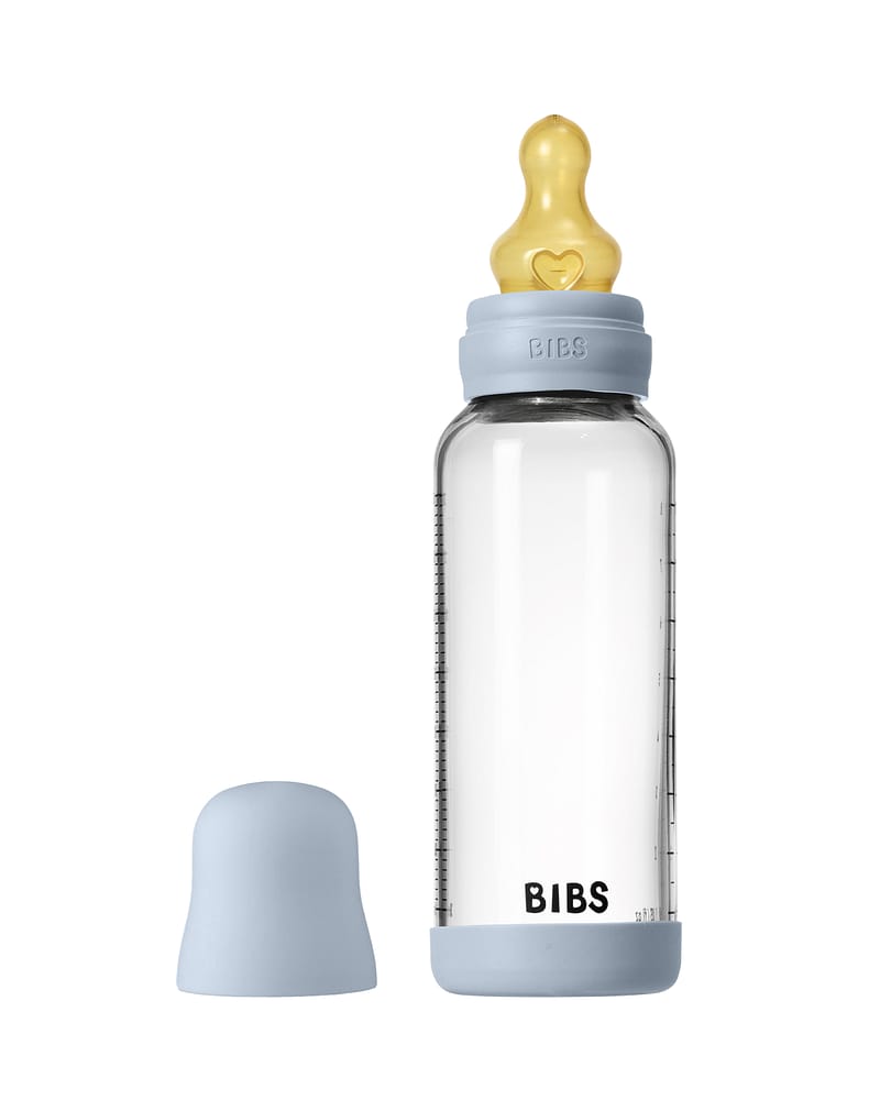BIBS Tåteflaske i Glass med silikonbunn | Komplett Sett - 240ml