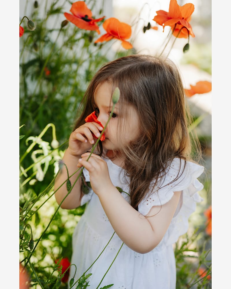 Kjole Barn m/ Broderte Blomster - 100% Bomull | HCKaroline