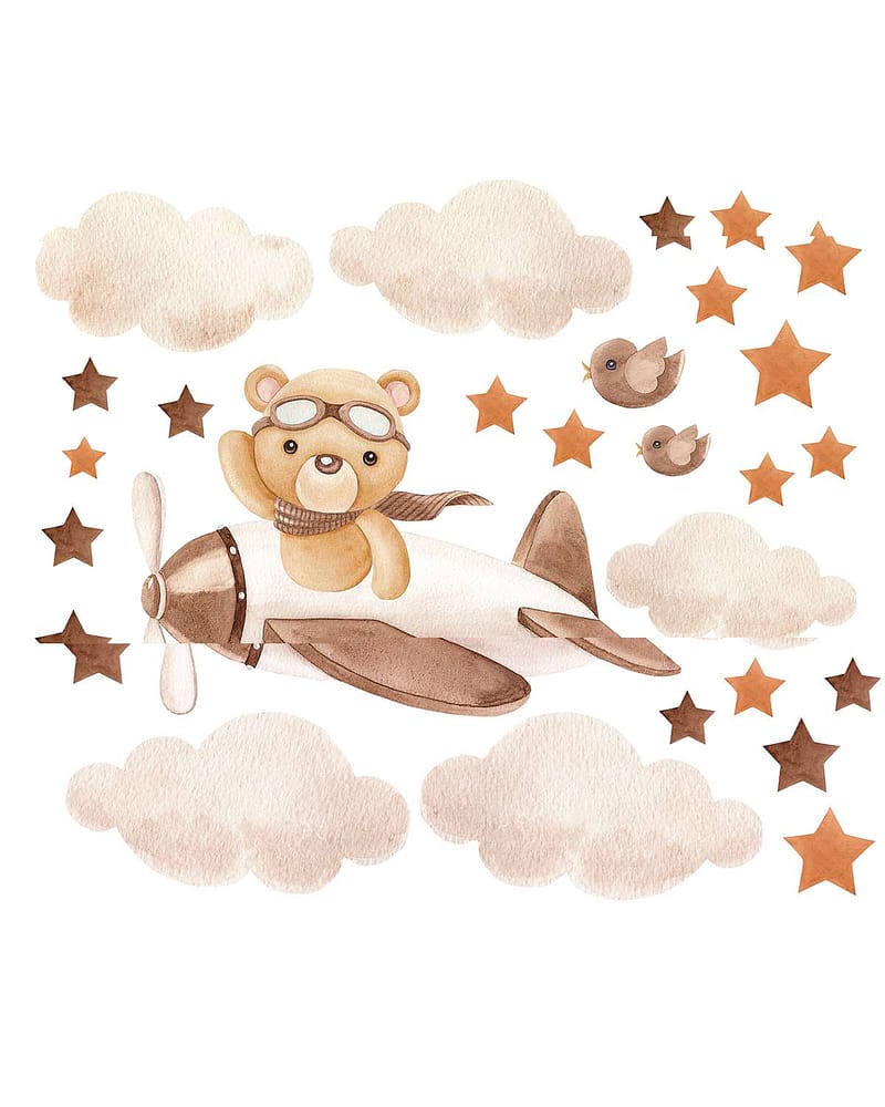 Wallstickers Bamse - Sett 27stk | ØKO Veggklistremerker Barnerom